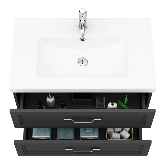 Period Bathroom Co. Wall Hung Vanity - Matt Black - 800mm 2 Drawer with Chrome Handles  Profile Larg