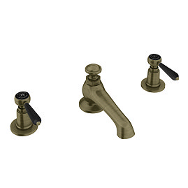 Trafalgar Lever 3 Hole Deck Mounted Basin Mixer & Pop-Up Waste Antique Brass with Black Levers