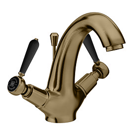 Trafalgar Lever Mono Basin Mixer Tap with Pop-Up Waste - Antique Brass with Black Levers