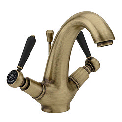 Trafalgar Lever Mono Basin Mixer Tap with Pop-Up Waste - Antique Brass with Black Levers
