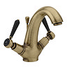 Trafalgar Lever Mono Basin Mixer Tap with Pop-Up Waste - Antique Brass with Black Levers