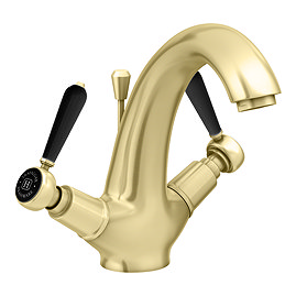 Trafalgar Lever Mono Basin Mixer Tap with Pop-Up Waste - Brushed Brass with Black Levers