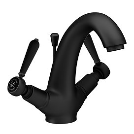 Trafalgar Lever Mono Basin Mixer Tap with Pop-Up Waste - Matt Black with Black Levers