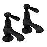 Trafalgar Lever Pillar Basin Taps (Pair) Matt Black with Black Levers