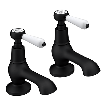 Trafalgar Lever Pillar Basin Taps (Pair) Matt Black