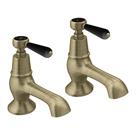 Trafalgar Lever Pillar Bath Taps (Pair) - Antique Brass with Black Levers