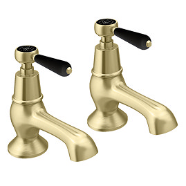 Trafalgar Lever Pillar Bath Taps (Pair) Brushed Brass with Black Levers