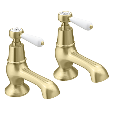 Trafalgar Lever Pillar Bath Taps (Pair) Brushed Brass