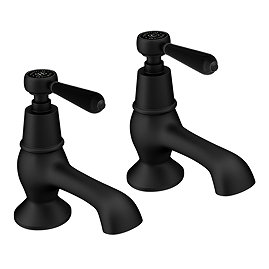 Trafalgar Lever Pillar Bath Taps (Pair) Matt Black with Black Levers