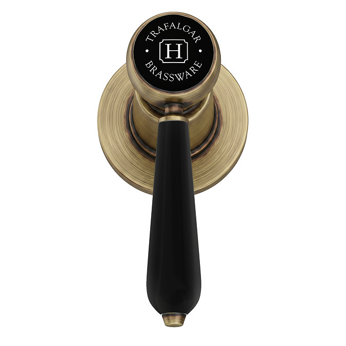 Trafalgar Lever Wall Mounted Bath Spout and Stop Taps - Antique Brass with Black Levers