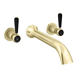 Trafalgar Lever Wall Mounted Bath Spout and Stop Taps - Brushed Brass with Black Levers