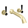Trafalgar Lever Wall Mounted Bath Spout and Stop Taps - Brushed Brass with Black Levers
