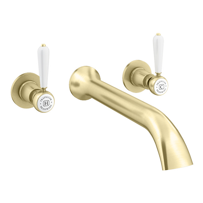 Trafalgar Lever Wall Mounted Bath Spout and Stop Taps - Brushed Brass