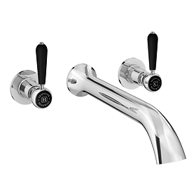 Trafalgar Lever Wall Mounted Bath Spout and Stop Taps Chrome with Black Indices