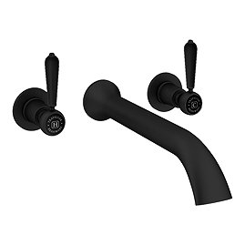 Trafalgar Lever Wall Mounted Bath Spout and Stop Taps - Matt Black with Black Levers
