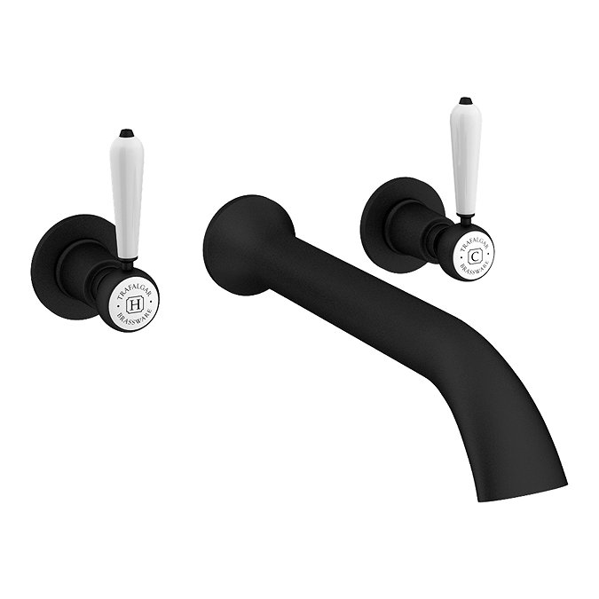 Trafalgar Lever Wall Mounted Bath Spout and Stop Taps - Matt Black