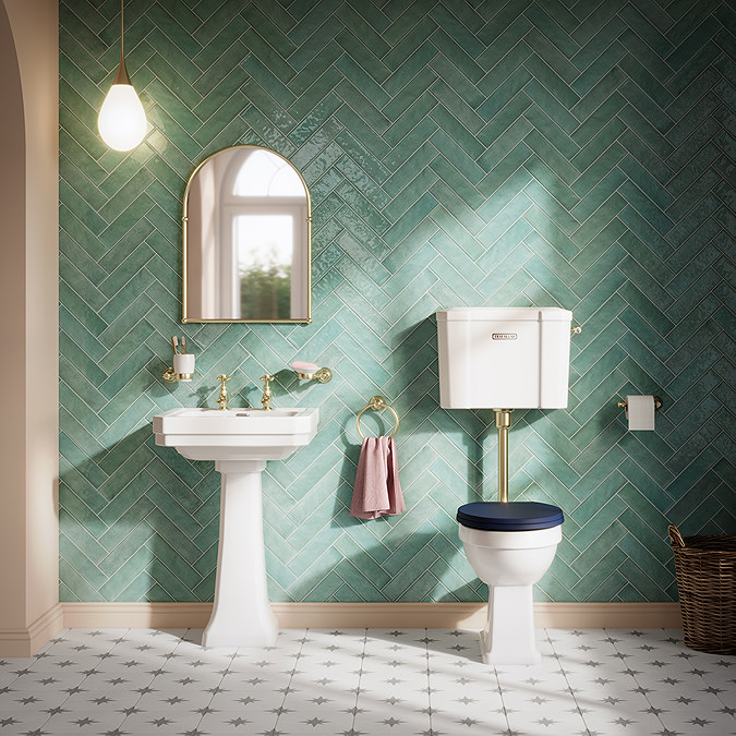 Trafalgar Low Level Toilet with Soft Close Seat - Brushed Brass - Traditional Ceramic WC