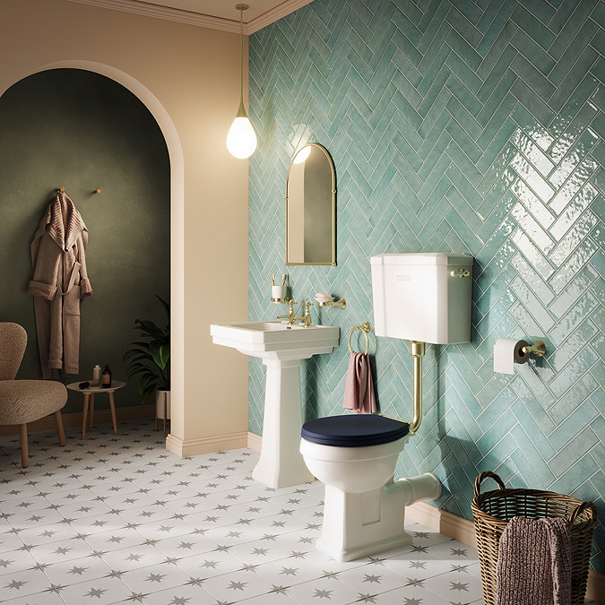 Trafalgar Low Level Toilet with Soft Close Seat - Brushed Brass - Traditional Ceramic WC