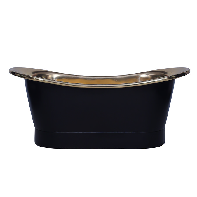 Trafalgar Matt Black 1700 x 710mm Double Ended Roll Top Slipper Bath (Polished Brass Inside) 