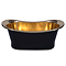 Trafalgar Matt Black 1700 x 710mm Double Ended Roll Top Slipper Bath (Polished Brass Inside) 