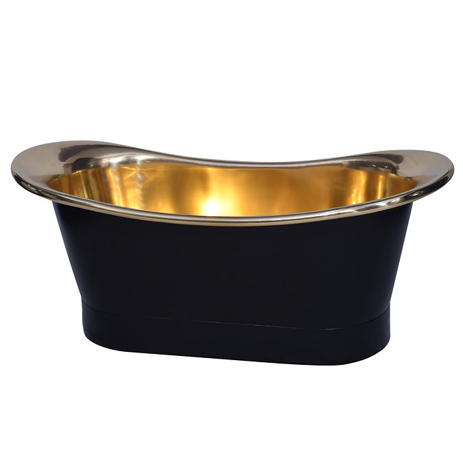 Trafalgar Matt Black 1700 x 710mm Double Ended Roll Top Slipper Bath (Polished Brass Inside)