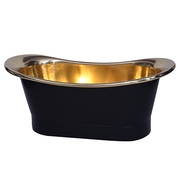 Trafalgar Matt Black 1700 x 710mm Double Ended Roll Top Slipper Bath (Polished Brass Inside) 