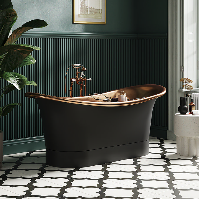 Trafalgar Matt Black 1700 x 710mm Double Ended Slipper Roll Top Bath Tub (Copper Inside)