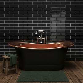 Trafalgar Matt Black 1700 x 710mm Double Ended Slipper Roll Top Bath Tub (Copper Inside)