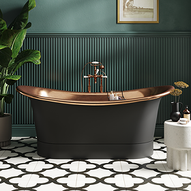 Trafalgar Matt Black 1700 x 710mm Double Ended Slipper Roll Top Bath Tub (Copper Inside)