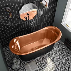 Trafalgar Matt Black 1700 x 710mm Double Ended Slipper Roll Top Bath Tub (Copper Inside)