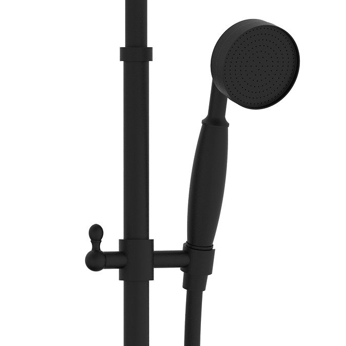 Trafalgar Matt Black Dual Exposed Shower Valve with Rigid Riser Kit, 195mm Round Head, Handshower & Diverter