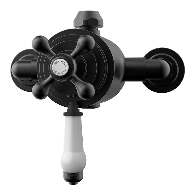 Trafalgar Matt Black Dual Exposed Thermostatic Valve with Rigid Riser Kit, 200mm Shower Head, Handshower & Diverter