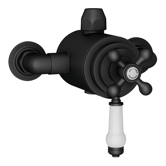 Trafalgar Matt Black Dual Exposed Thermostatic Valve with Rigid Riser Kit, 200mm Shower Head, Handshower & Diverter