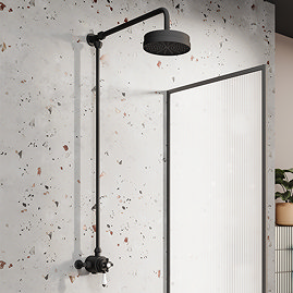 Trafalgar Matt Black Traditional Dual Exposed Thermostatic Valve with Rigid Riser Kit