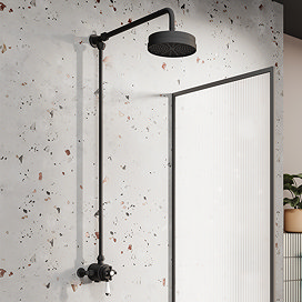 Trafalgar Matt Black Traditional Dual Exposed Thermostatic Valve with Rigid Riser Kit