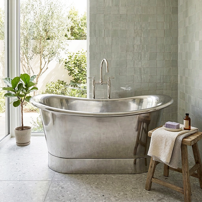 Trafalgar Nickel 1500 x 710mm Double Ended Slipper Roll Top Bath Tub