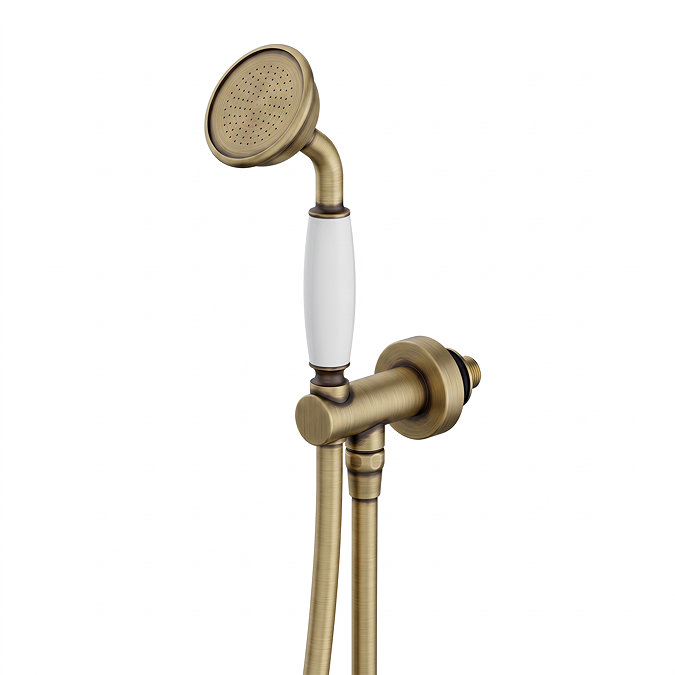 Trafalgar Outlet Elbow with Parking Bracket, Flex & Handset - Antique Brass