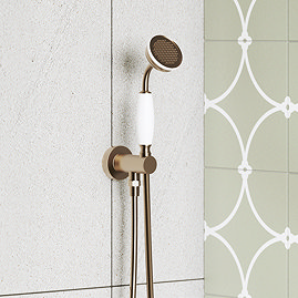 Trafalgar Outlet Elbow with Parking Bracket, Flex & Handset - Antique Brass