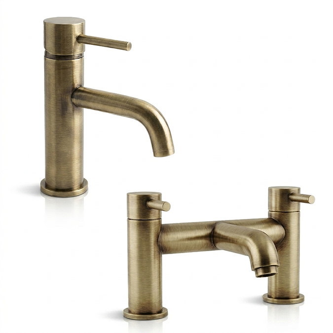 Trafalgar Round Antique Brass Tap Package (Bath + Basin Tap)