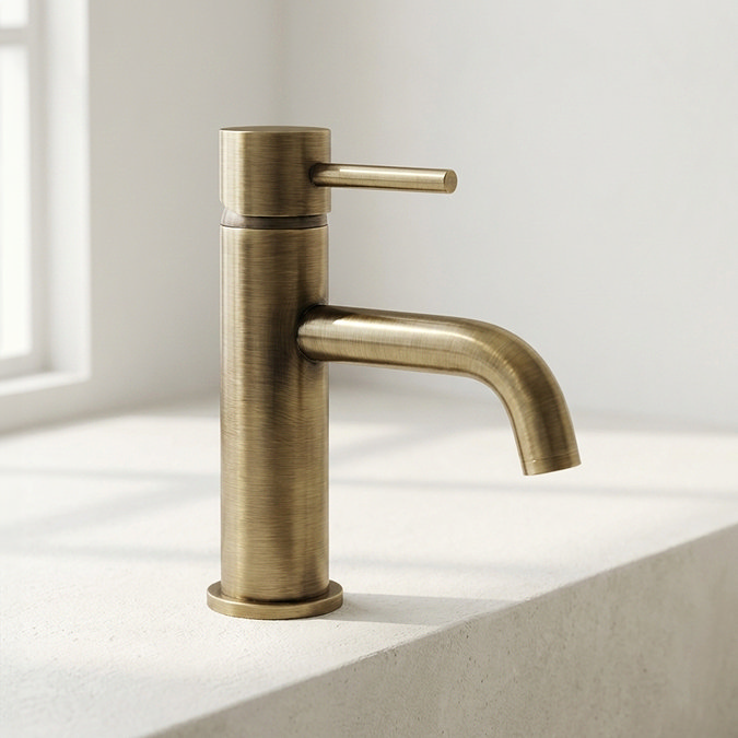 Trafalgar Round Mono Basin Tap - Antique Brass