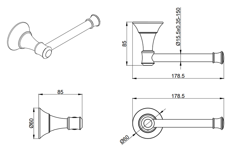 Trafalgar Toilet Roll Holder - Brushed Brass