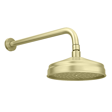 Trafalgar Traditional 200mm Shower Head with Wall Mounted Arm - Brushed Brass