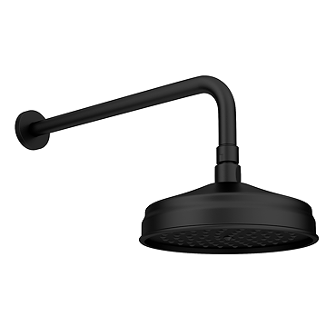 Trafalgar Traditional 200mm Shower Head with Wall Mounted Arm - Matt Black