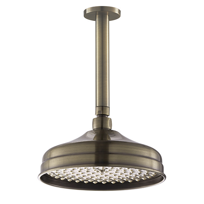 Trafalgar Traditional Antique Brass Shower with Concealed Valve, Ceiling Mounted 8" Head + Handset