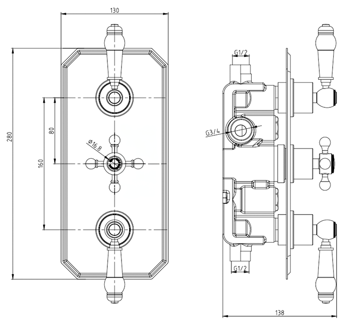 Trafalgar Traditional Antique Brass Shower with Concealed Valve, Ceiling Mounted 8" Head + Handset