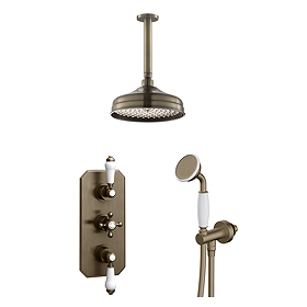 Trafalgar Traditional Antique Brass Shower with Concealed Valve, Ceiling Mounted 8" Head + Handset