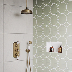 Trafalgar Antique Brass Shower Set - Concealed Valve with Ceiling-Mounted 8" Head & Handset