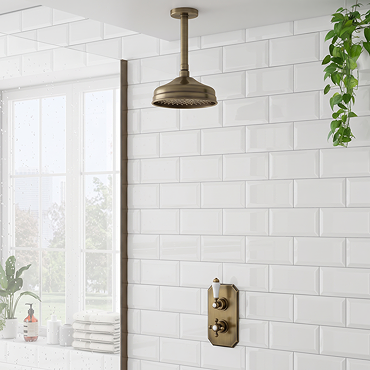 Trafalgar Antique Brass Shower with Concealed Valve with Ceiling Mounted 8" Head