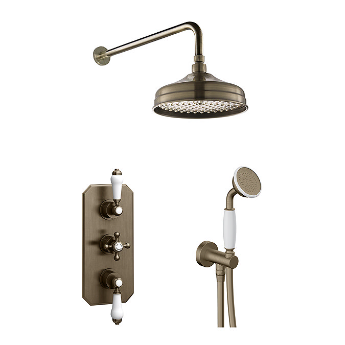 Trafalgar Antique Brass Shower with Concealed Valve, Wall Mounted 8" Head + Handset