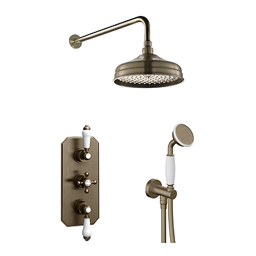 Trafalgar Traditional Antique Brass Shower with Concealed Valve, Wall Mounted 8" Head + Handset